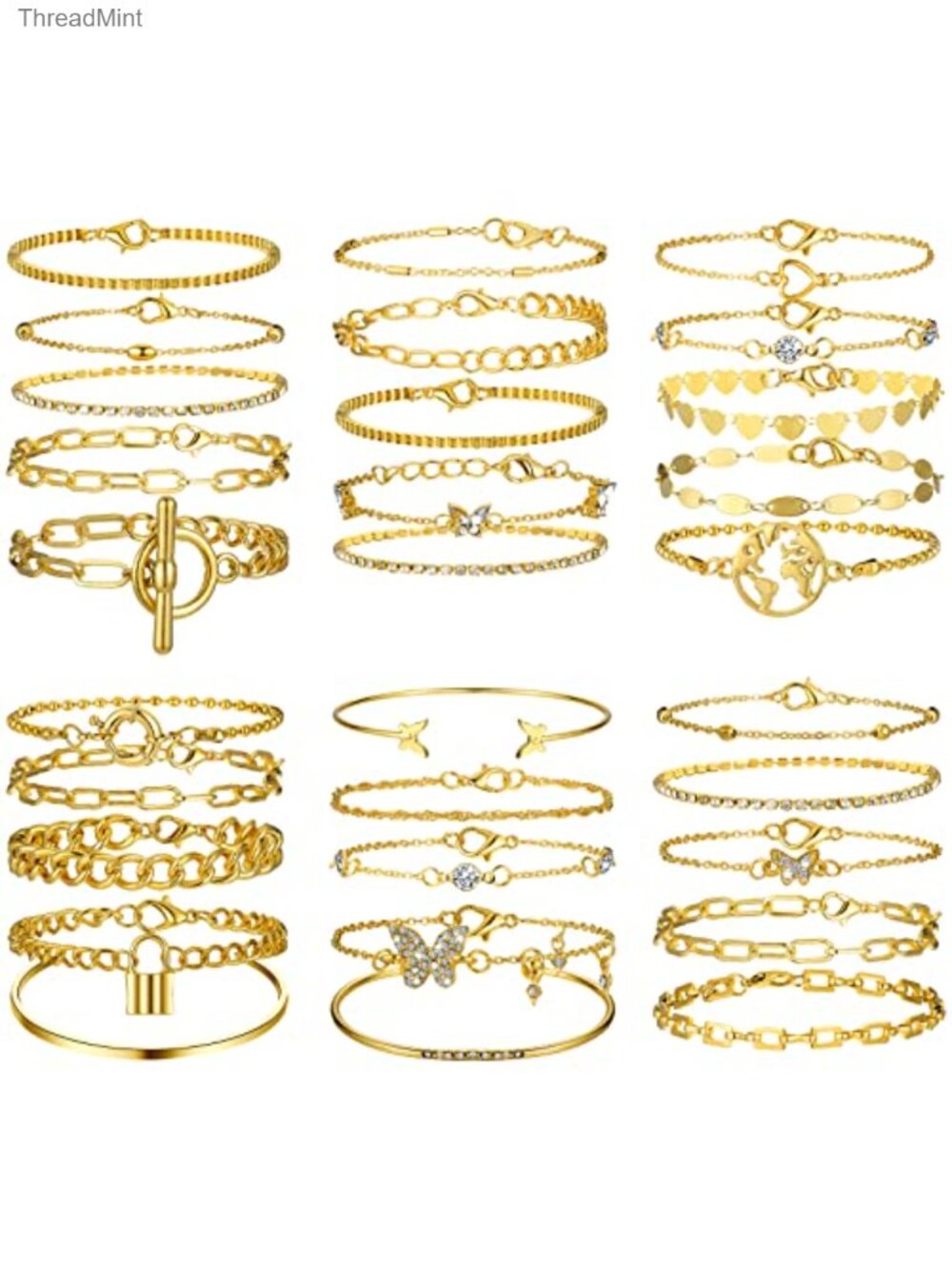 30 Pcs Paperclip Chain Bracelet Set Stackable Adjustable Alloy Layered Bracelets